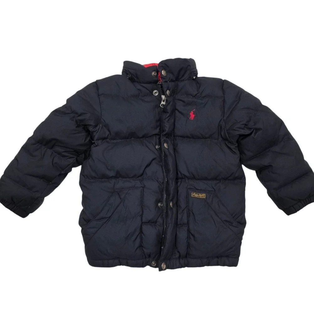 Polo Ralph Lauren Kids Puffer Jacket Navy Blue Red Down Fill Quilted 4/4T